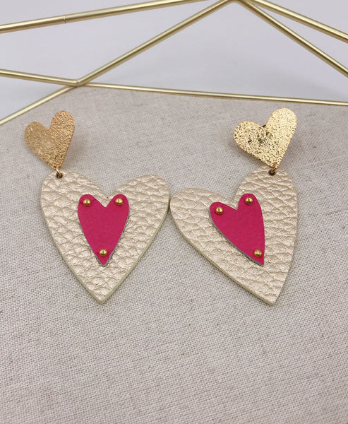Hot Pink on Gold Hearts