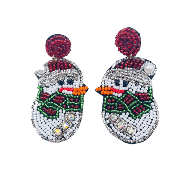 Holiday Beaded Snowman Earrings