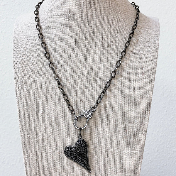 Hanging Black Heart Necklace