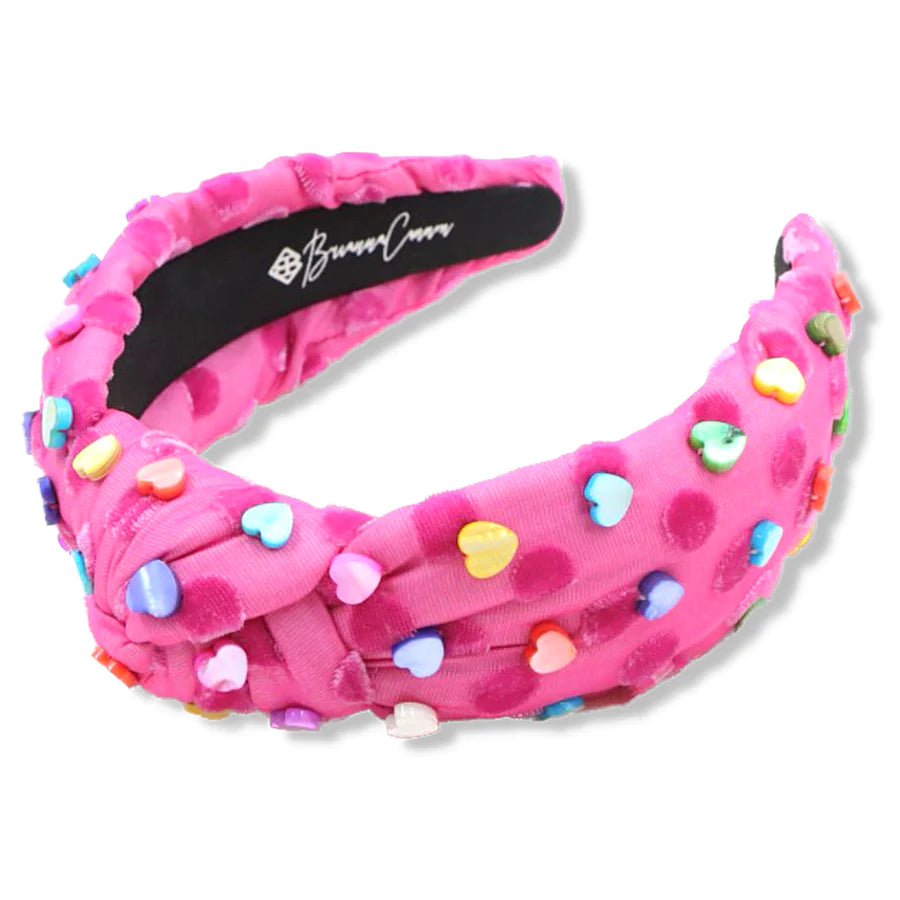 Pink Velvet Dot Headband with Colorful Hearts