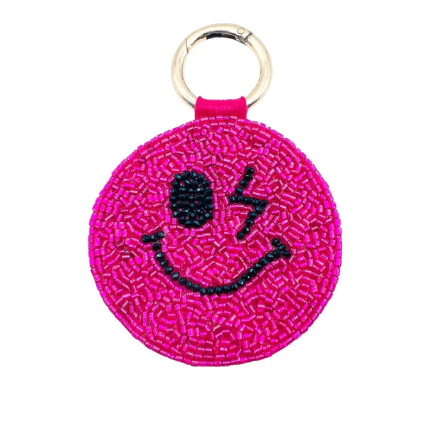 Happy Face Black/Pink Keychain