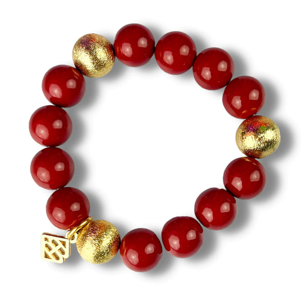Gold Bead and Crimson Brianna Beaded Bracelet