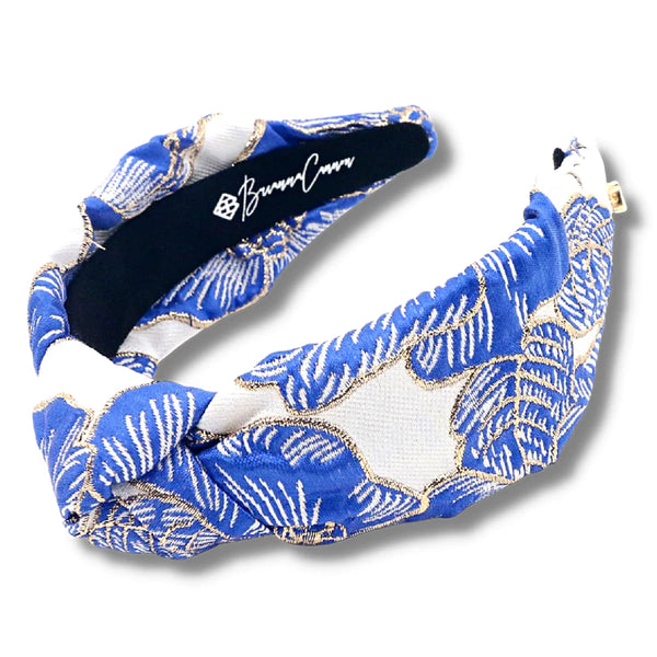 Blue, Ivory and Gold Brocade Floral Headband